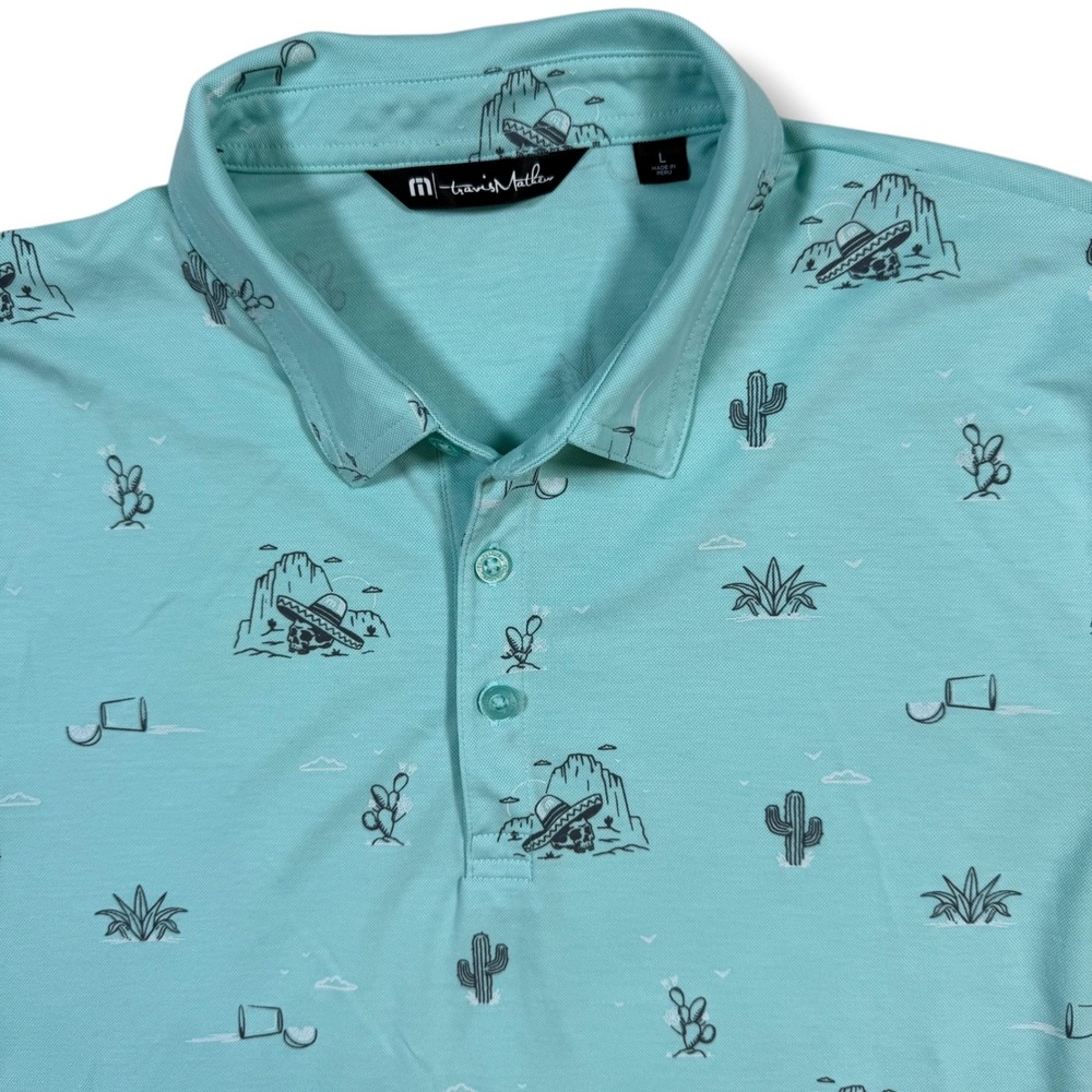 Travis Mathew Polo Shirt Mens Large Cactus‎ Skull Houston Oaks Golf Pima Cotton